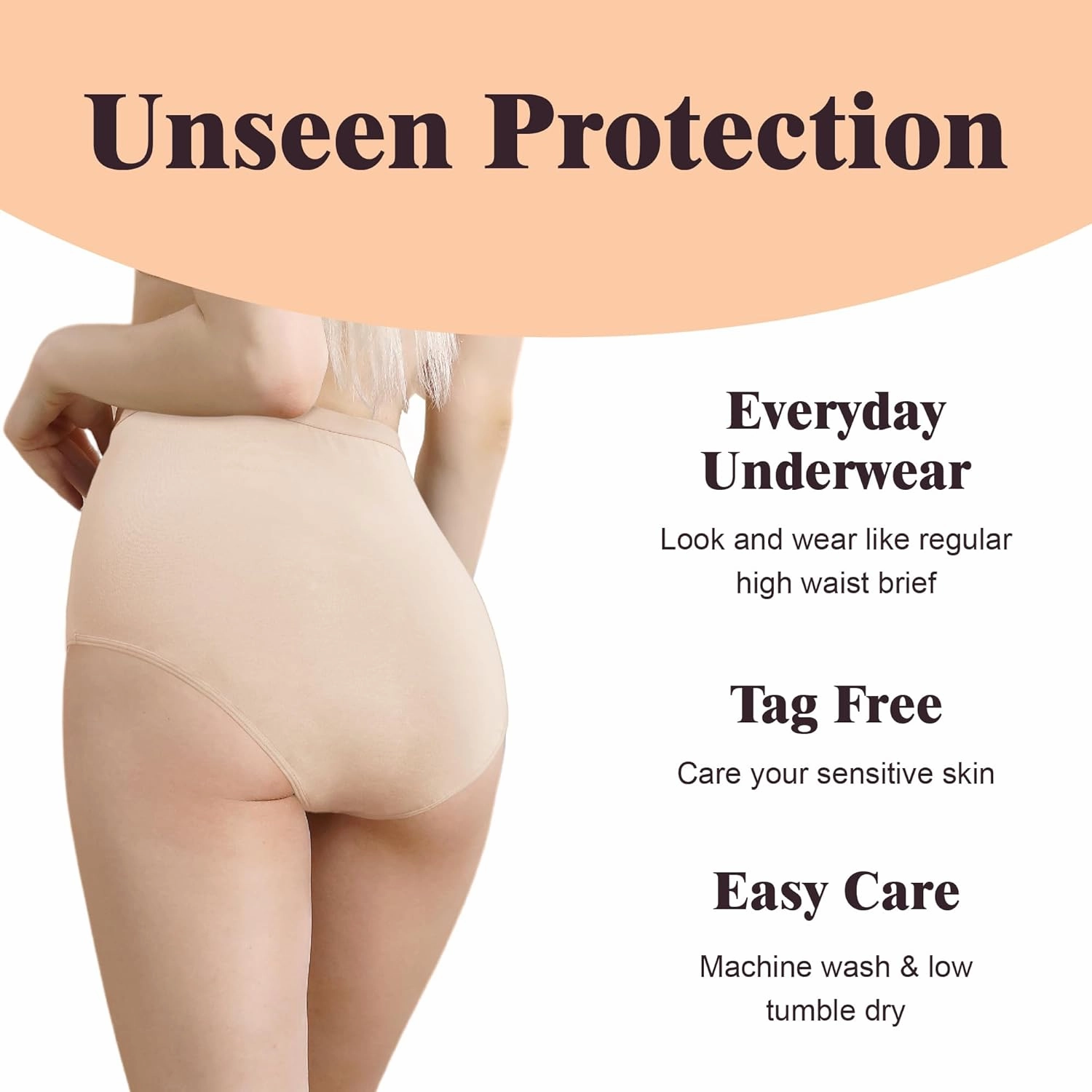 Washable Incontinence Panties for Women Bladder Leak Proof Underwear Light Absorbent Protection Cotton Brief 3 Pack (Beige 3X)