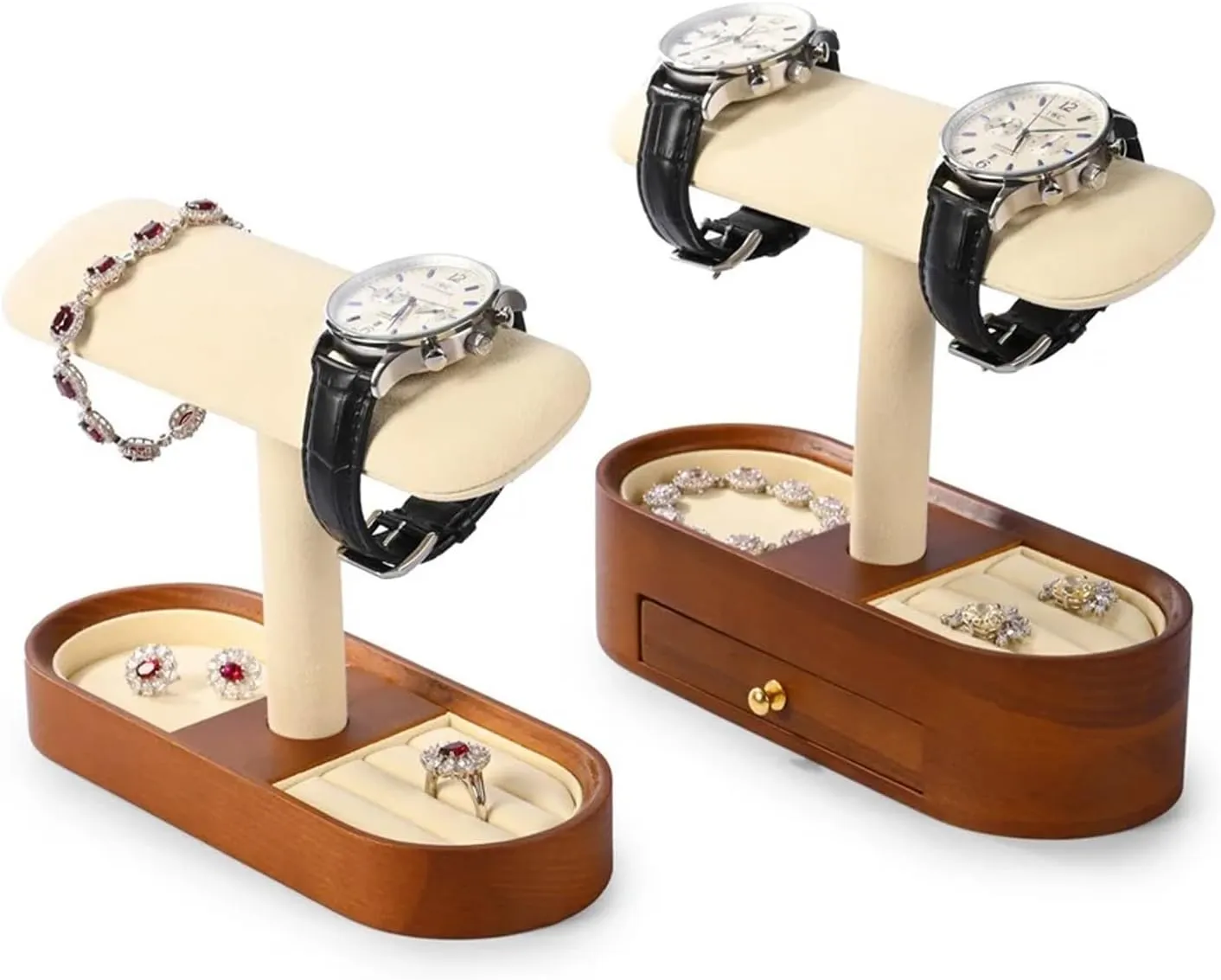 Watch Storage Box, Solid Wood Watch Display Stand Watch Jewelry Storage Rack Stand for Men Women Jewelry Accessory Organizer Holder(Beige-4ty)