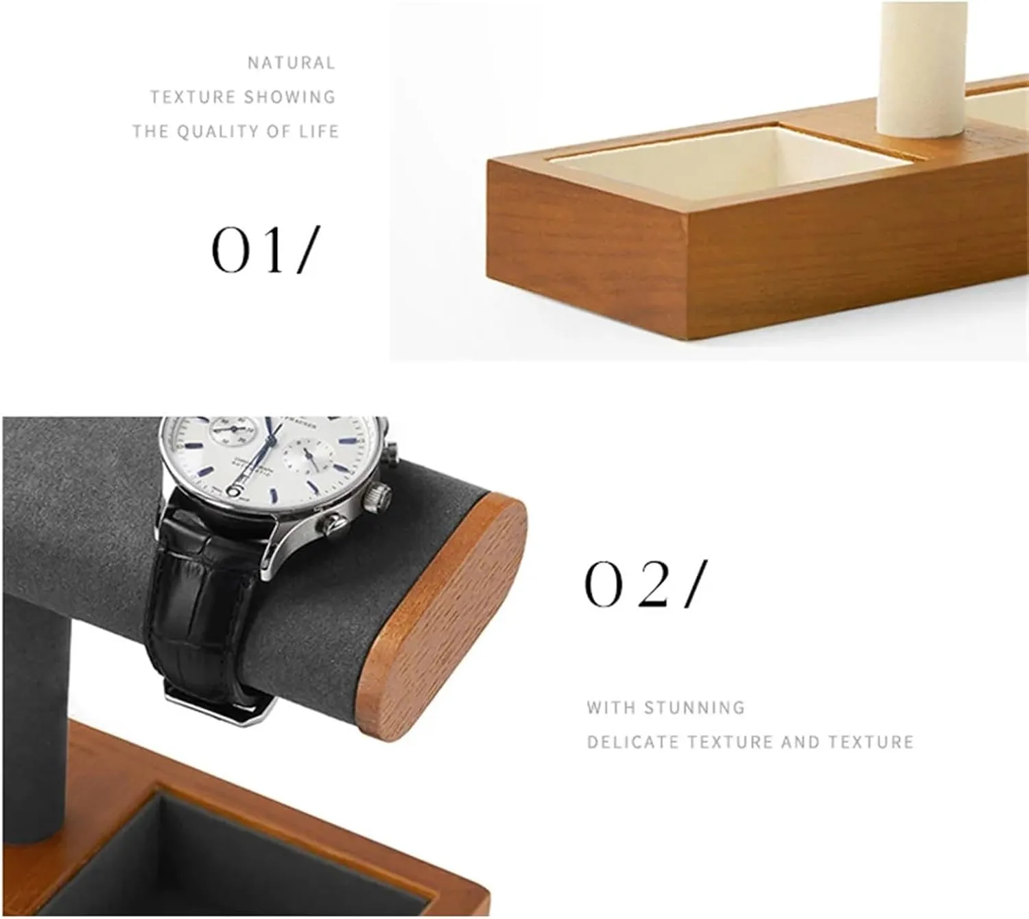 Watch Storage Box, Solid Wood Watch Display Stand Watch Jewelry Storage Rack Stand for Men Women Jewelry Accessory Organizer Holder(Gray-4ty)