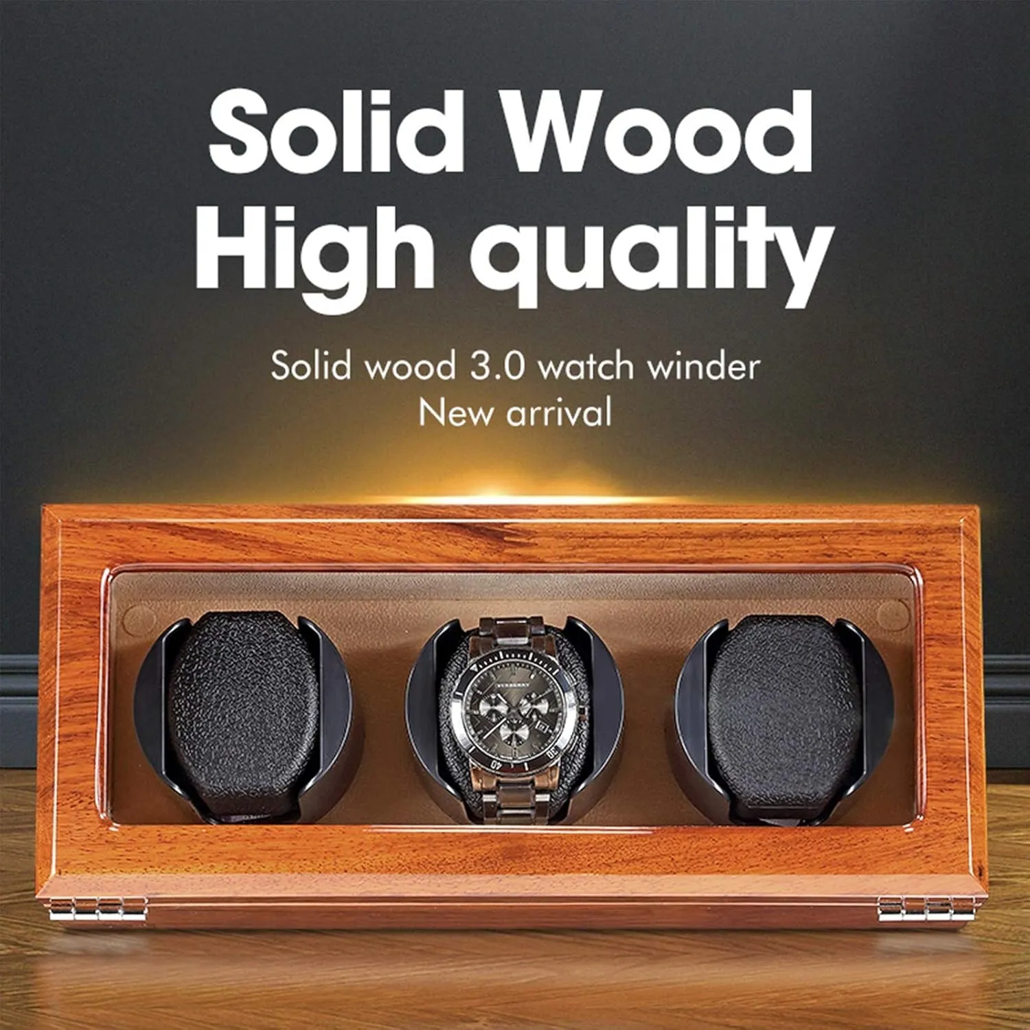 Watch Winder Box for 3 Automatic Watches Natural Solid Wood Quiet Motor Soft Flexible Watch Pillow 5 Rotation Mode,Beige