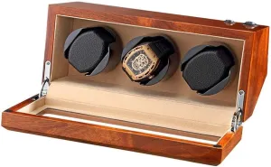 Watch Winder Box for 3 Automatic Watches Natural Solid Wood Quiet Motor Soft Flexible Watch Pillow 5 Rotation Mode,Beige