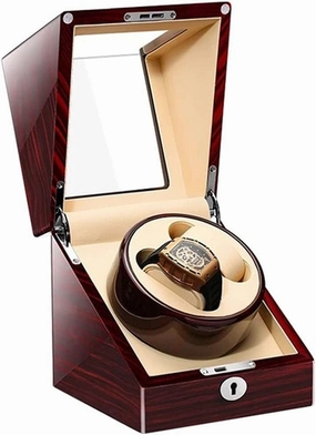Watch Display Box Luxury Double Watch Winder, Wooden Automatic Watch Winder Box for 2 Watches, Watch Display Case with Motor and Dual Power Supply,Wood Grain Beige