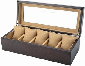 Watch Display Storage Box Jewelry Collection Case Organiser Holder Wood for 5 Watches Large Compartments Transparent Window Soft Cushions