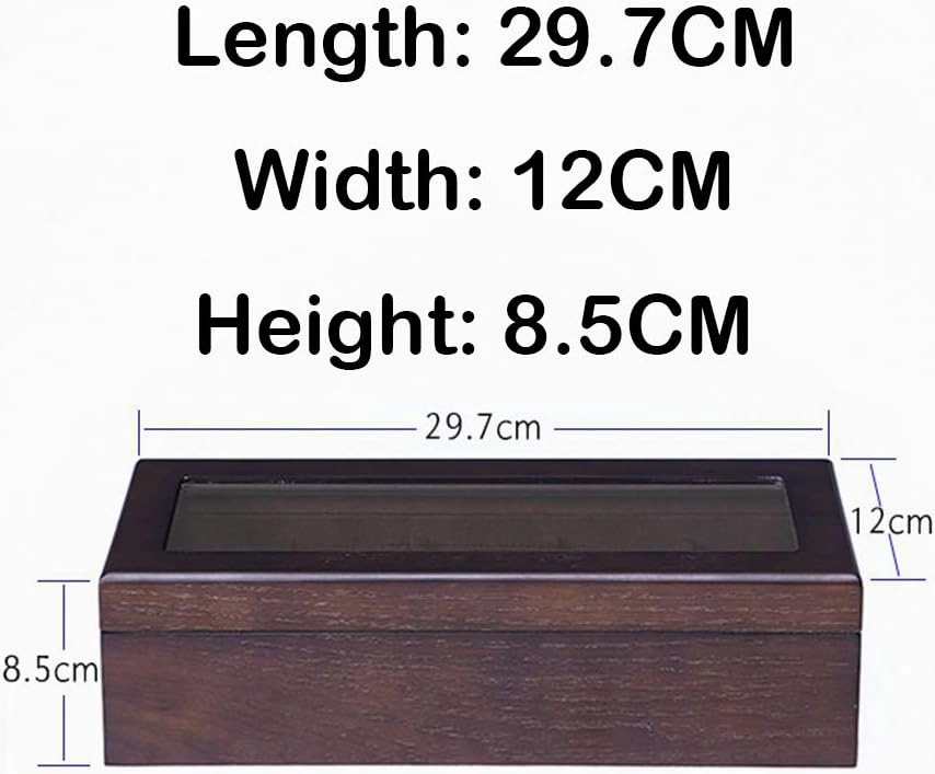 Watch Display Storage Box Jewelry Collection Case Organiser Holder Wood for 5 Watches Large Compartments Transparent Window Soft Cushions