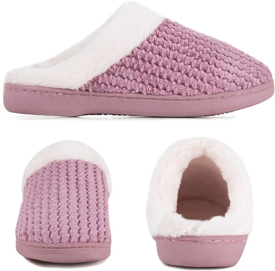 WateLves Women's Memory Foam Slippers Comfort Wool-Like Plush Fleece Lined House Shoes for Indoor & Outdoor