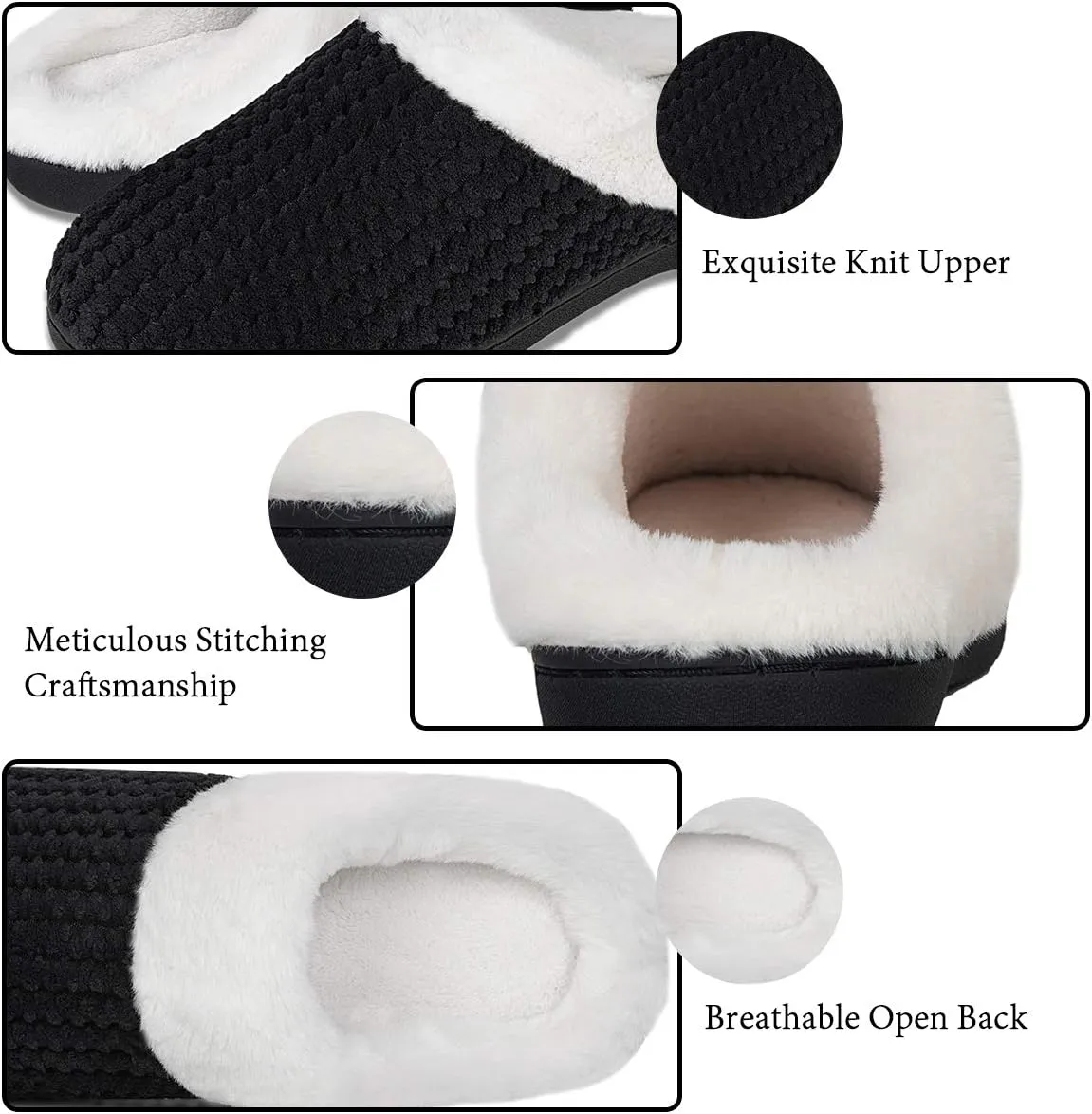 WateLves Women's Memory Foam Slippers Comfort Wool-Like Plush Fleece Lined House Shoes for Indoor & Outdoor
