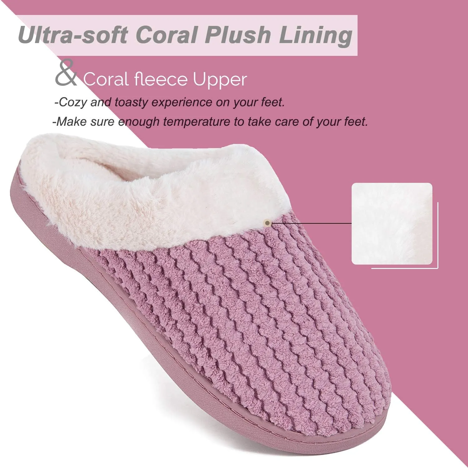 WateLves Women's Memory Foam Slippers Comfort Wool-Like Plush Fleece Lined House Shoes for Indoor & Outdoor