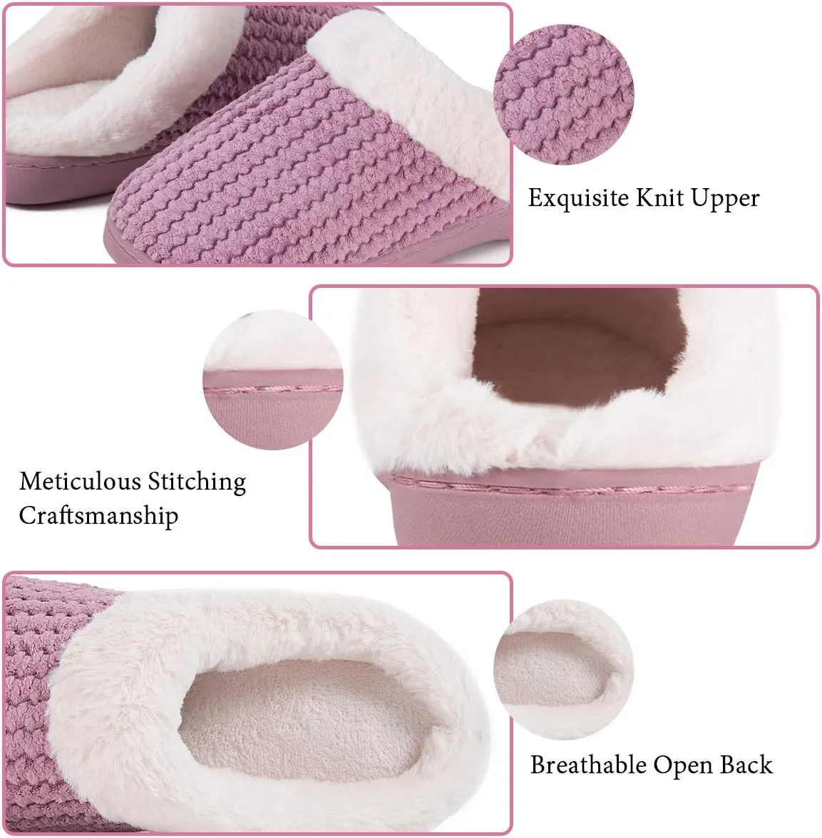 WateLves Women's Memory Foam Slippers Comfort Wool-Like Plush Fleece Lined House Shoes for Indoor & Outdoor