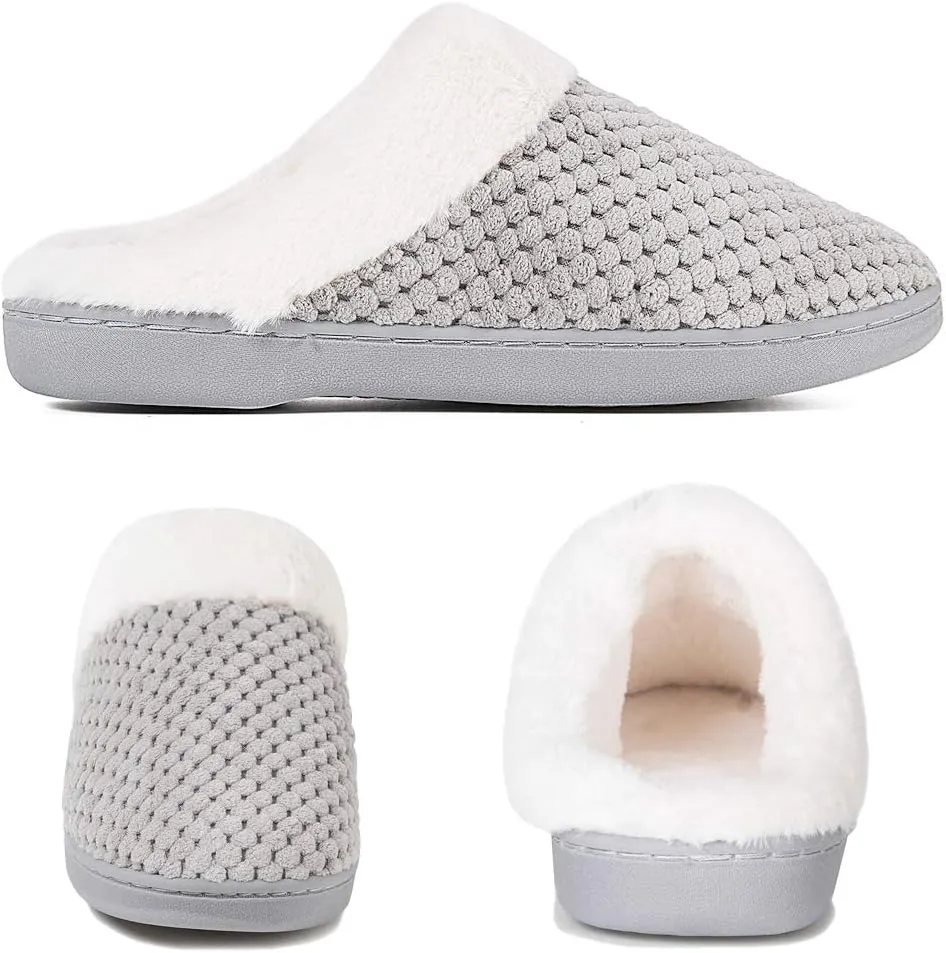 WateLves Women's Memory Foam Slippers Comfort Wool-Like Plush Fleece Lined House Shoes for Indoor & Outdoor