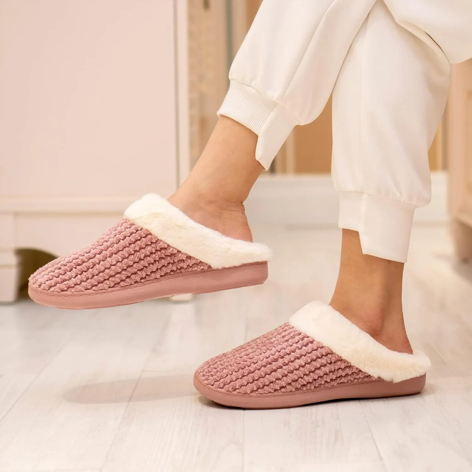 WateLves Women's Memory Foam Slippers Comfort Wool-Like Plush Fleece Lined House Shoes for Indoor & Outdoor