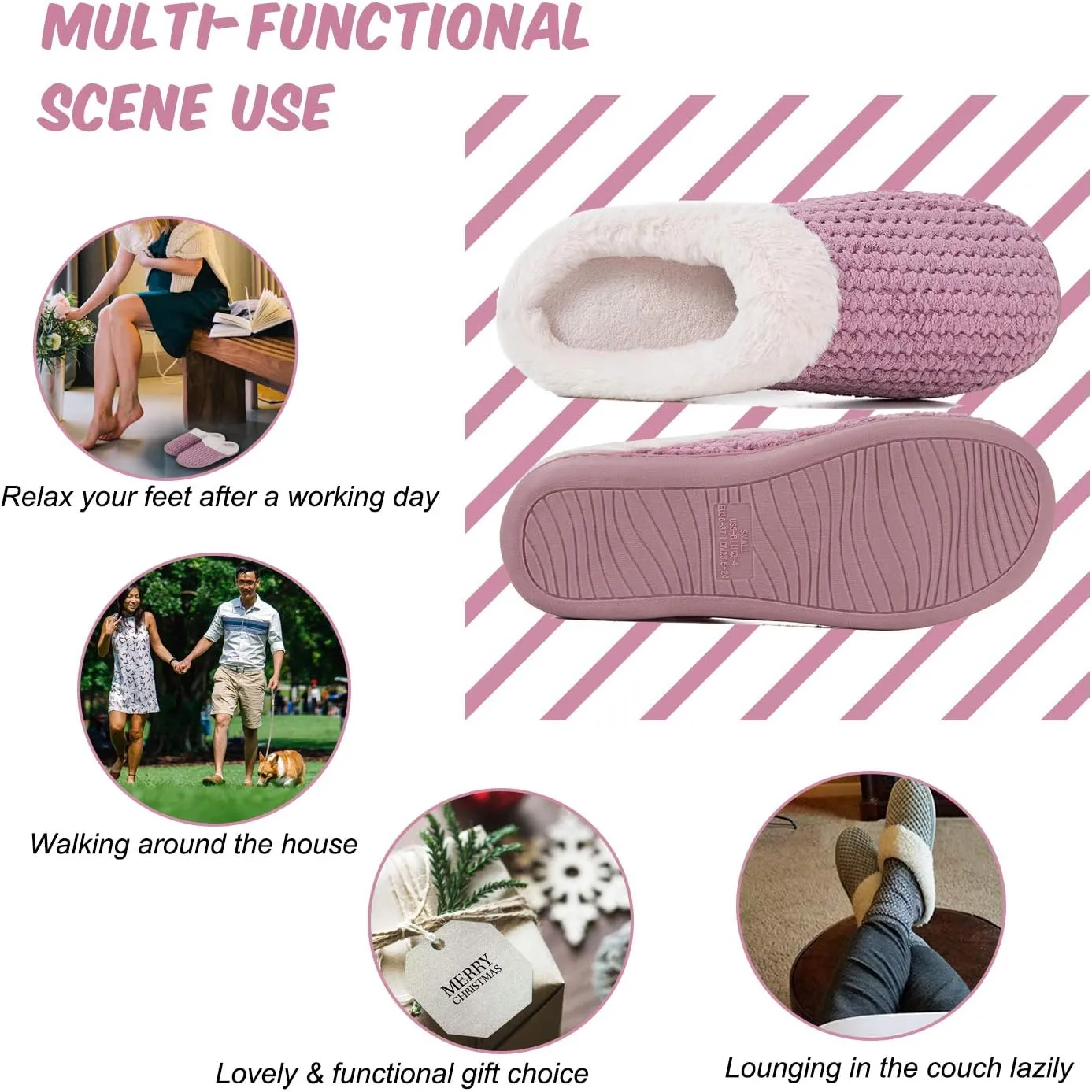 WateLves Women's Memory Foam Slippers Comfort Wool-Like Plush Fleece Lined House Shoes for Indoor & Outdoor