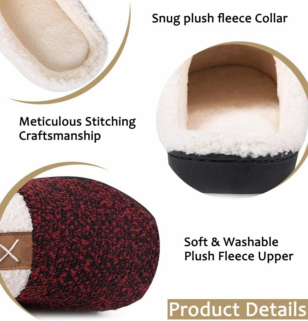 WateLves Women's Memory Foam Slippers Comfort Wool-Like Plush Fleece Lined House Shoes for Indoor & Outdoor
