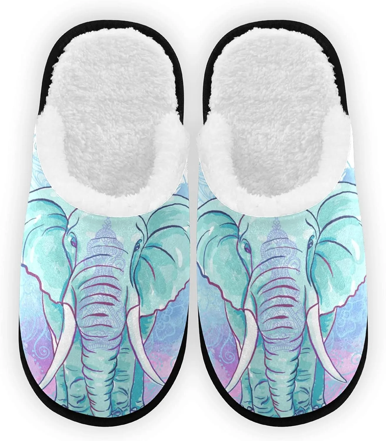 Watercolor Blue Elephant Slippers, Soft Memory Foam Non-Slip Indoor House Slippers Home Shoes for Bedroom Hotel Travel Spa