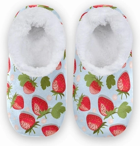 Watercolor Strawberries Dots Fuzzy Memory Foam Closed Back Slippers for Women Men Knit Fleece Lined House Shoes with Anti-Skid Sole Sock Slippers for Bedroom Hotel Indoor Outdoor