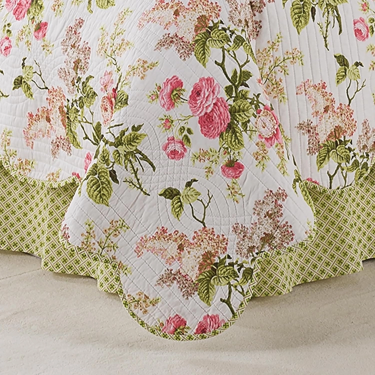 Waverly Emmas Garden Modern Farmhouse Floral 4-Piece Reversible Quilt Bedspread Set, Queen, Blossom