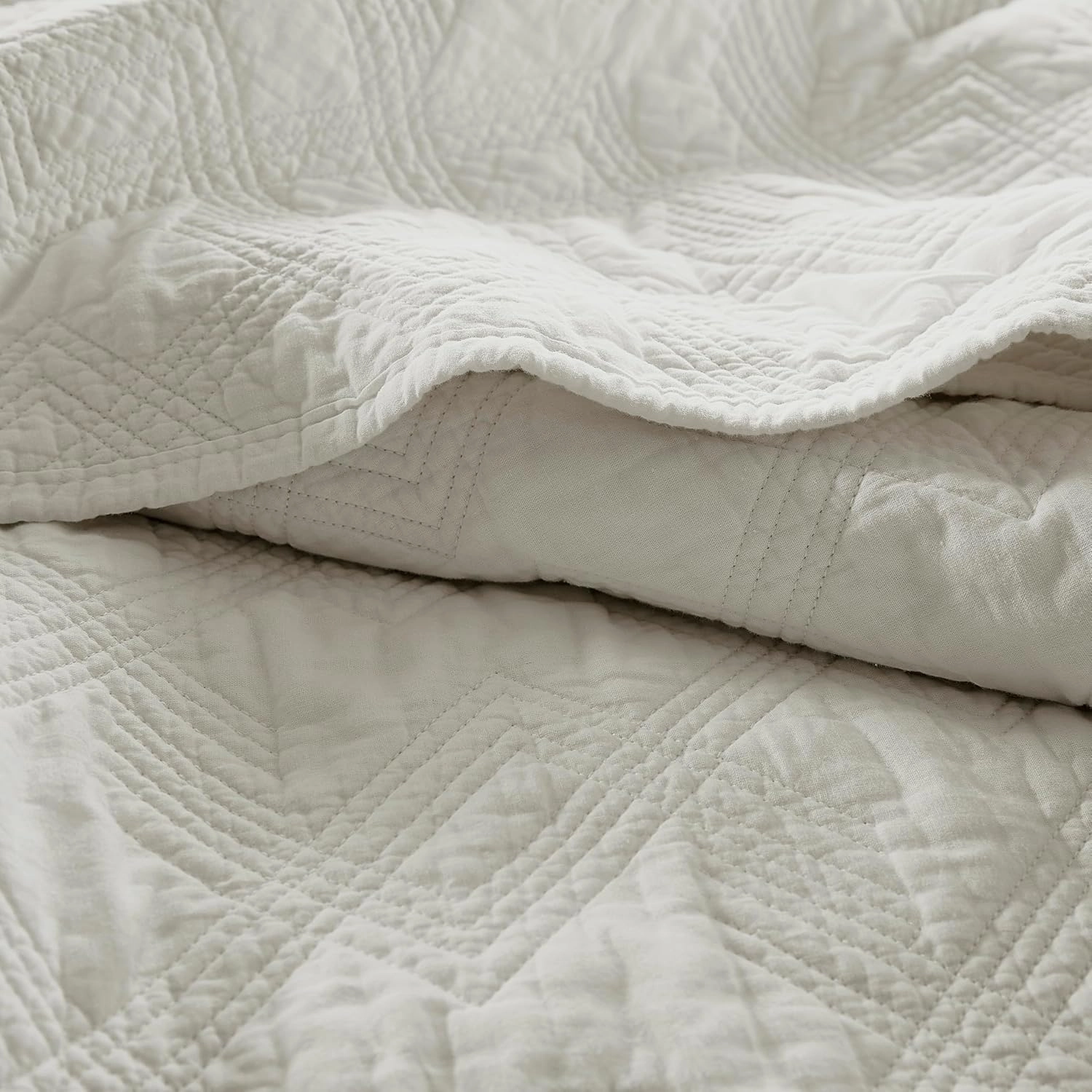 WDCOZY Beige 100% Cotton Oversized California King Size Quilt Bedding Sets with 2 Pillow Shams, Shabby Chic Rustic Textured Gauze Lightweight Country Soft Bedspread Coverlet for All Season