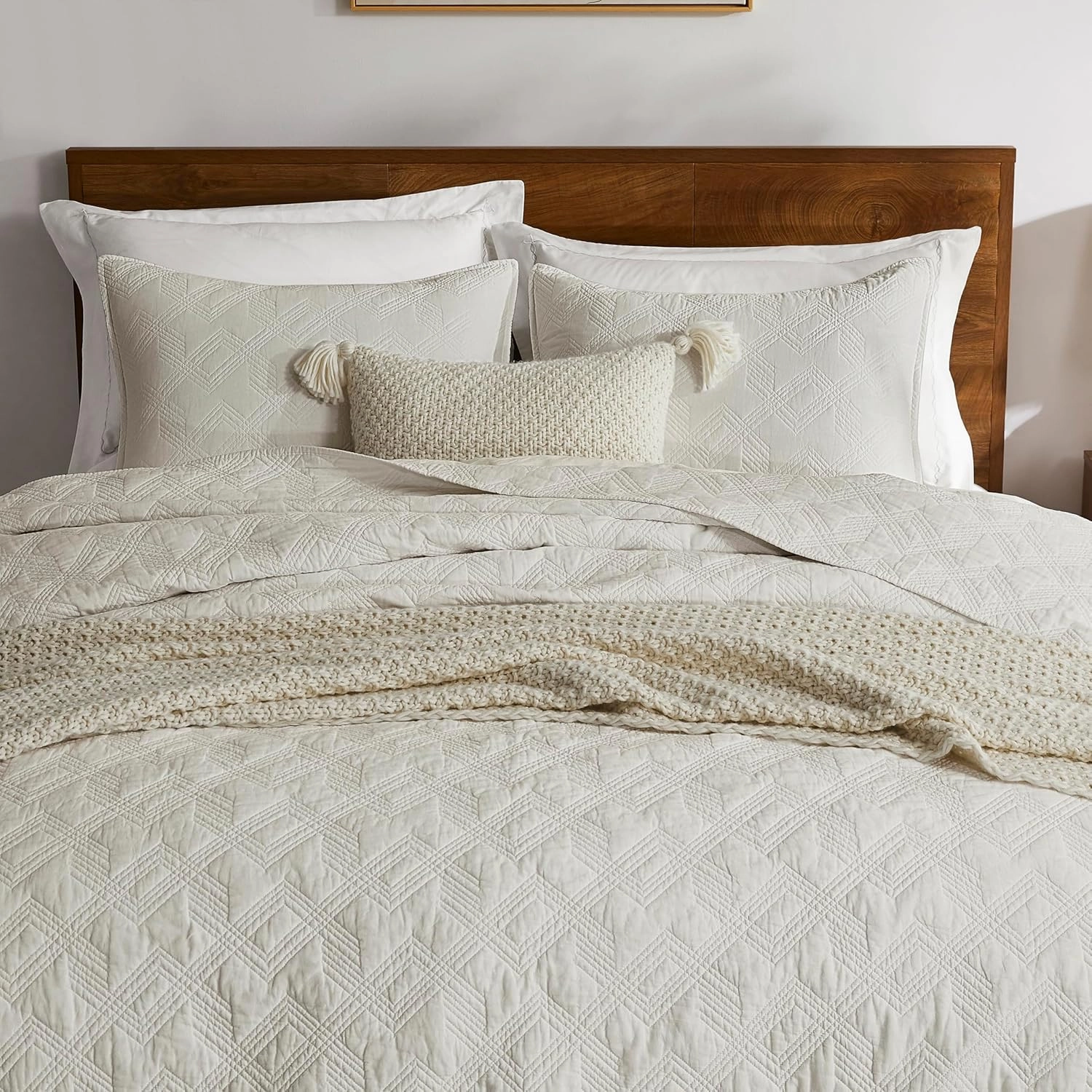 WDCOZY Beige 100% Cotton Oversized California King Size Quilt Bedding Sets with 2 Pillow Shams, Shabby Chic Rustic Textured Gauze Lightweight Country Soft Bedspread Coverlet for All Season