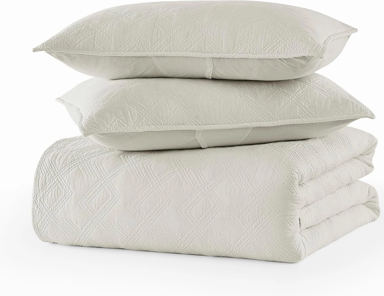 WDCOZY Beige 100% Cotton Oversized California King Size Quilt Bedding Sets with 2 Pillow Shams, Shabby Chic Rustic Textured Gauze Lightweight Country Soft Bedspread Coverlet for All Season