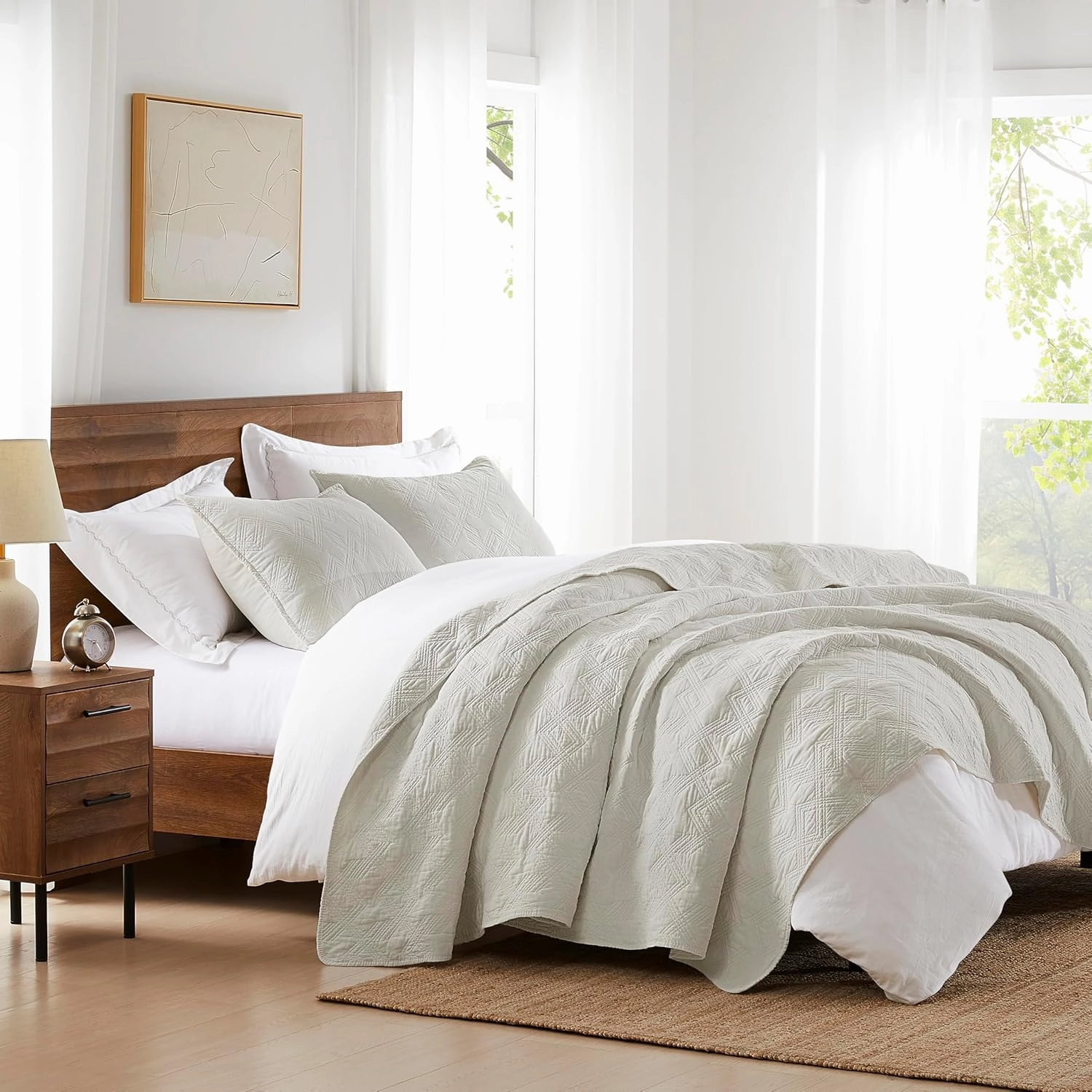 WDCOZY Beige 100% Cotton Oversized California King Size Quilt Bedding Sets with 2 Pillow Shams, Shabby Chic Rustic Textured Gauze Lightweight Country Soft Bedspread Coverlet for All Season