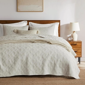WDCOZY Beige 100% Cotton Oversized California King Size Quilt Bedding Sets with 2 Pillow Shams, Shabby Chic Rustic Textured Gauze Lightweight Country Soft Bedspread Coverlet for All Season