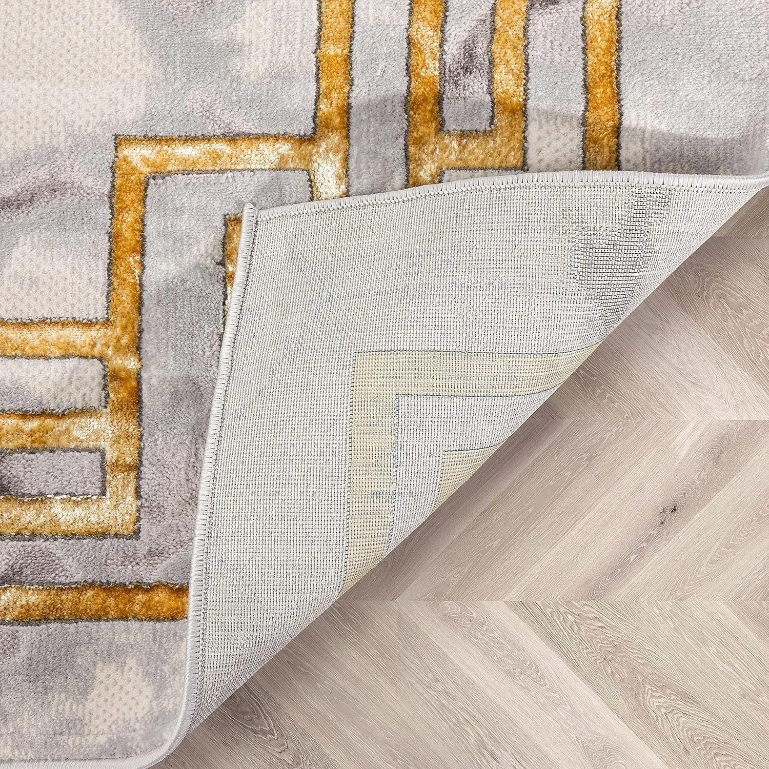 Well Woven Fairmont Collection Huntington Grey Gold & Ivory Marble Border Elegant & Soft 5x7 Area Rug Perfect for Bedroom & Living Room Durable Stain Resistant & Easy to Clean