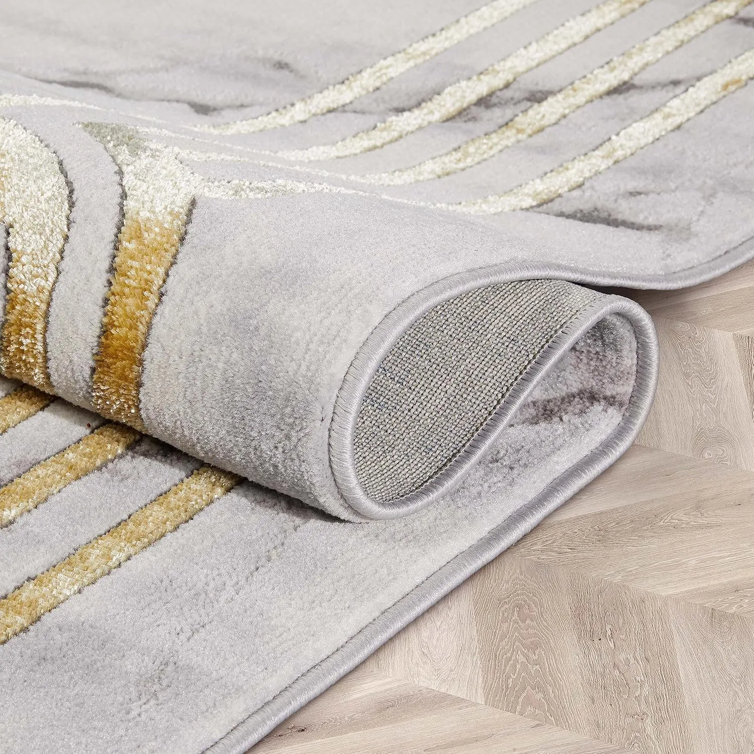 Well Woven Fairmont Collection Huntington Grey Gold & Ivory Marble Border Elegant & Soft 5x7 Area Rug Perfect for Bedroom & Living Room Durable Stain Resistant & Easy to Clean