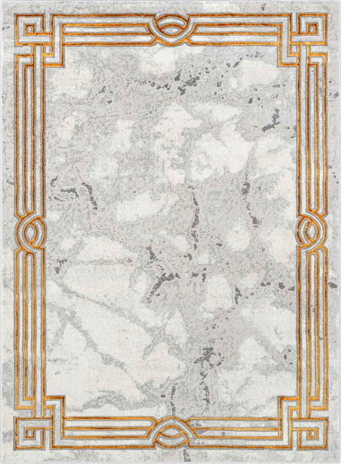 Well Woven Fairmont Collection Huntington Grey Gold & Ivory Marble Border Elegant & Soft 5x7 Area Rug Perfect for Bedroom & Living Room Durable Stain Resistant & Easy to Clean