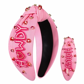 Western Cowgirl Accessories for Women - Cowboy Boot Embellished Headband With Rhinestone Crystal Pearl Top Knot - Rodeo Nashville Bachelorette Party Country Concert Outfit (Pink 1)