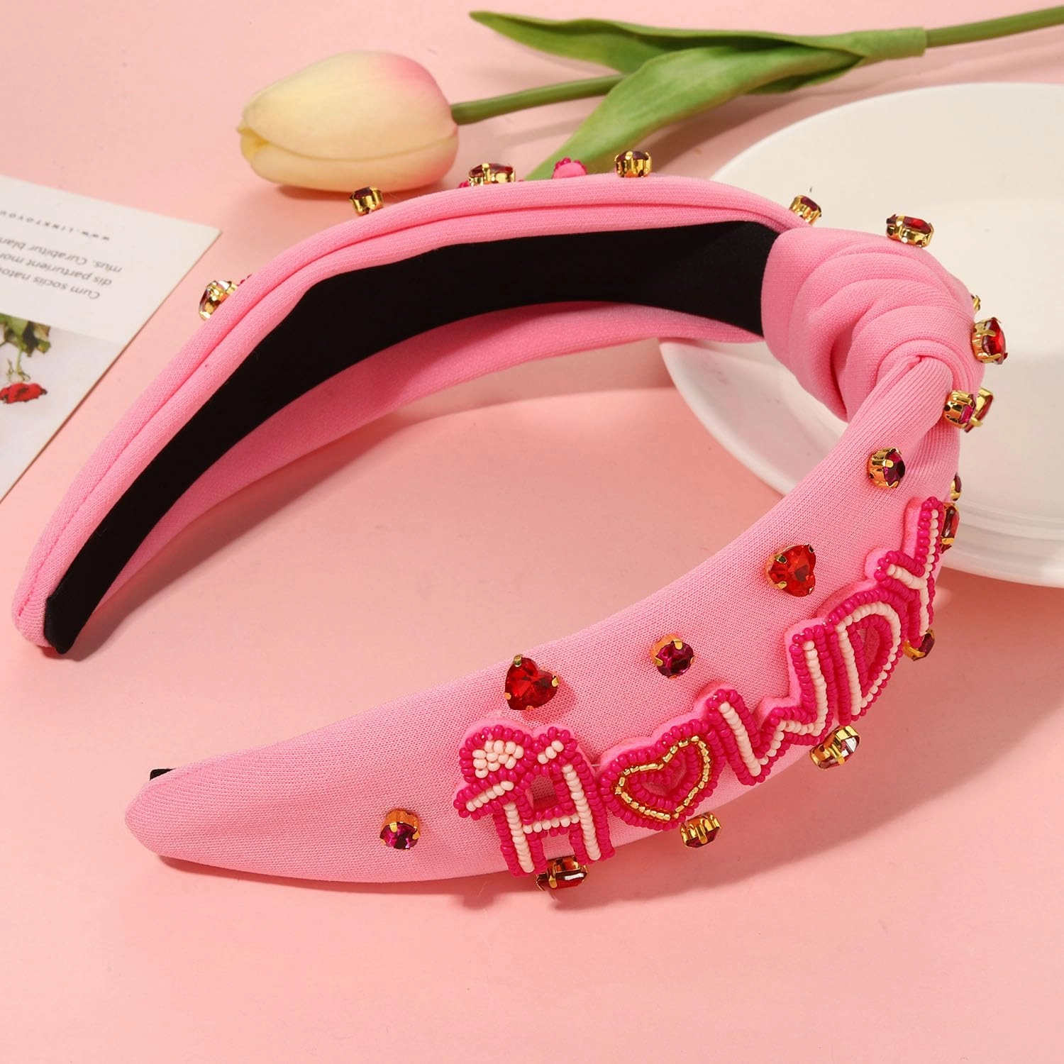 Western Cowgirl Accessories for Women - Cowboy Boot Embellished Headband With Rhinestone Crystal Pearl Top Knot - Rodeo Nashville Bachelorette Party Country Concert Outfit (Pink 1)