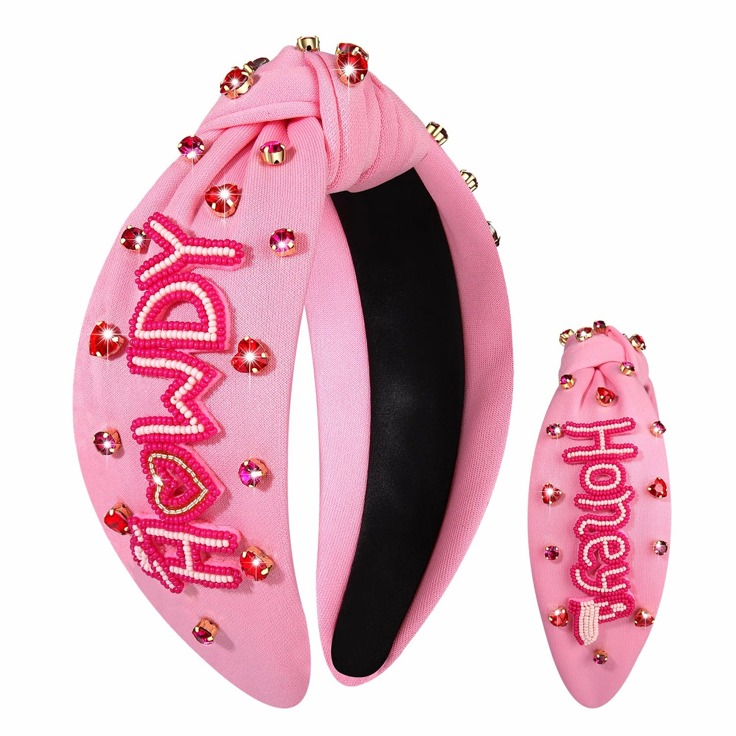 Western Cowgirl Accessories for Women - Cowboy Boot Embellished Headband With Rhinestone Crystal Pearl Top Knot - Rodeo Nashville Bachelorette Party Country Concert Outfit (Pink 1)