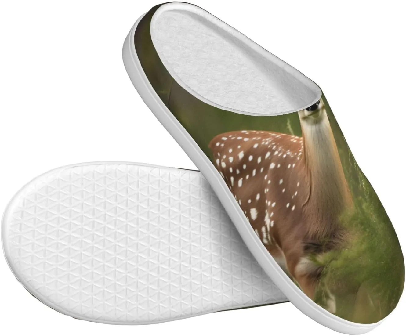 Whitetail Deer Fawn in Wilderness Stag print Winter Home Warm Slippers, Plush Soft Bottom Slippers, Womens Indoor Scuff Slippers