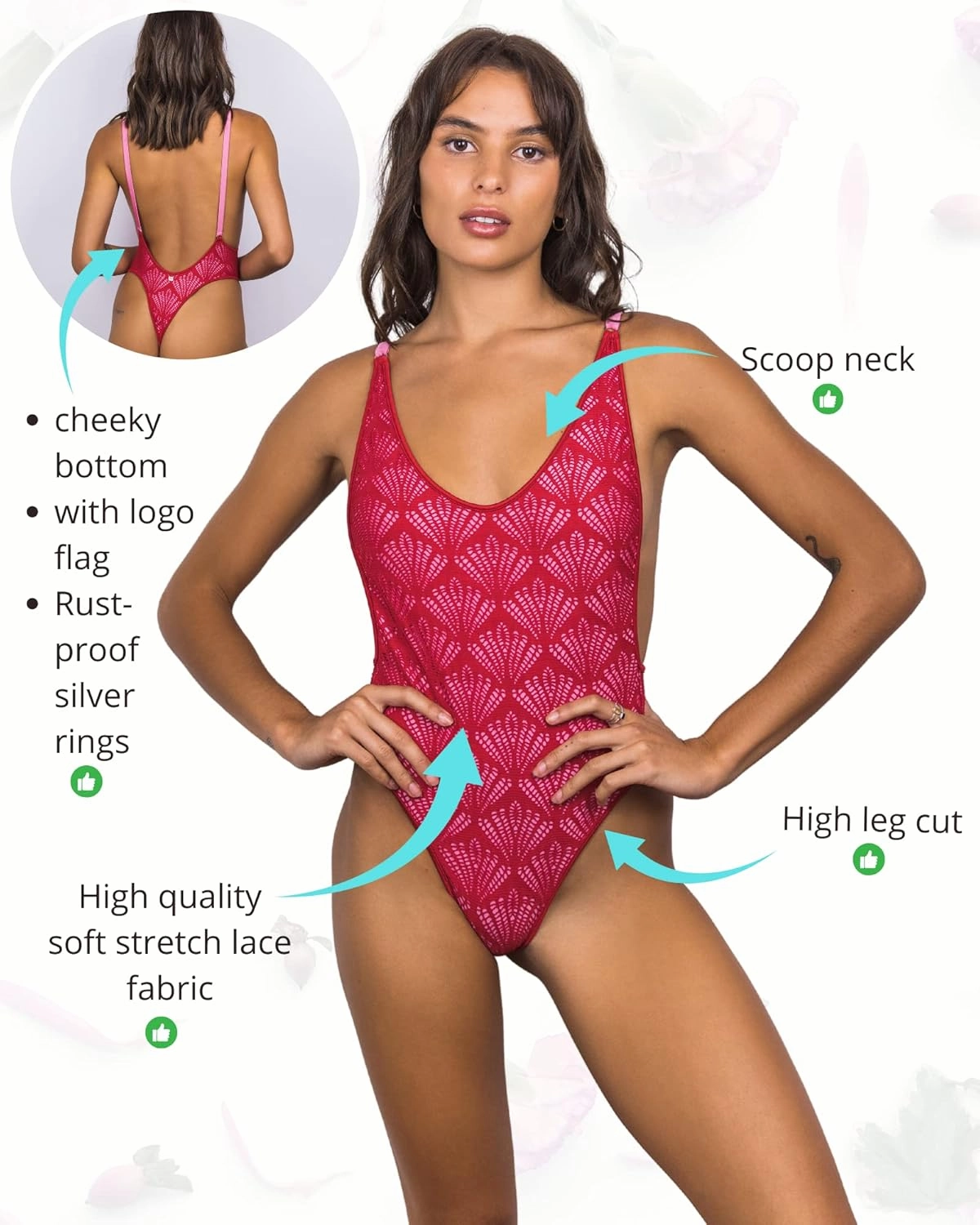 Wicked Weasel Coral Lace 808 One Piece Swimwear