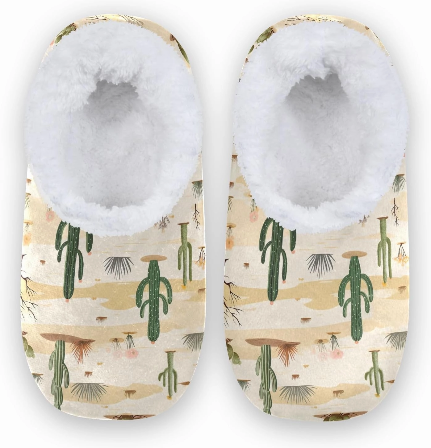 Wilderness Cactus Fuzzy Memory Foam Closed Back Slippers for Women Men Knit Fleece Lined House Shoes with Anti-Skid Sole Sock Slippers for Outdoor Bedroom Hotel Indoor