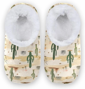 Wilderness Cactus Fuzzy Memory Foam Closed Back Slippers for Women Men Knit Fleece Lined House Shoes with Anti-Skid Sole Sock Slippers for Outdoor Bedroom Hotel Indoor