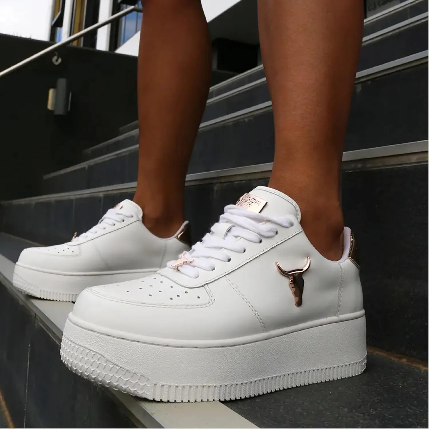 Windsorsmith Womens White Chunky Leather Platform Trainers Sneakers - Rich