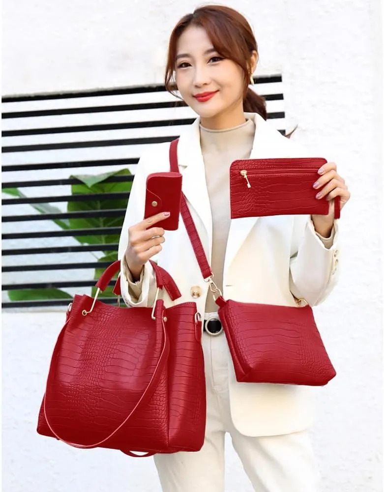 Women Large Tote  Purse  Shoulder Bag Card Holder Fashion Large Tote Bag 4 Pcs Top Handle Satchel Hobo Handbag Set