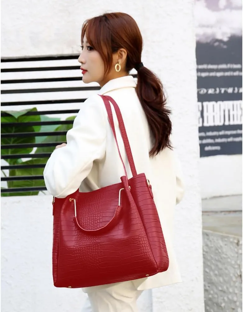 Women Large Tote  Purse  Shoulder Bag Card Holder Fashion Large Tote Bag 4 Pcs Top Handle Satchel Hobo Handbag Set
