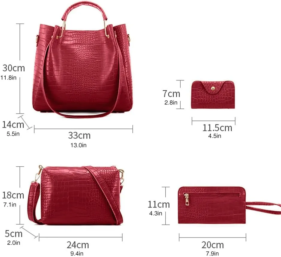 Women Large Tote  Purse  Shoulder Bag Card Holder Fashion Large Tote Bag 4 Pcs Top Handle Satchel Hobo Handbag Set