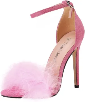 Women Summer Open Toe Sandal Feather Strappy High Heel Shoes High Heels Sexy Women Casual Sandals Heel Open Toe