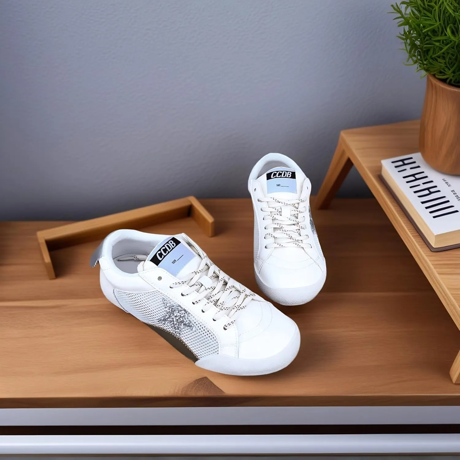 Women Y2K Platform Sneakers, Glitter Star Patchwork Streetwear, Retro Classic Stylish Hidden Height Boost Breathable Teens Shoes