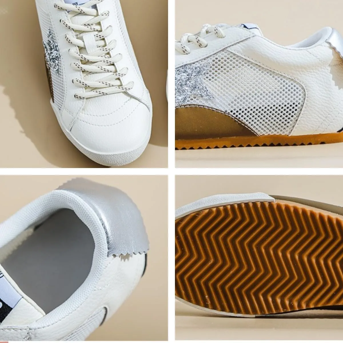 Women Y2K Platform Sneakers, Glitter Star Patchwork Streetwear, Retro Classic Stylish Hidden Height Boost Breathable Teens Shoes