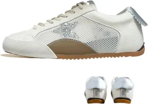 Women Y2K Platform Sneakers, Glitter Star Patchwork Streetwear, Retro Classic Stylish Hidden Height Boost Breathable Teens Shoes