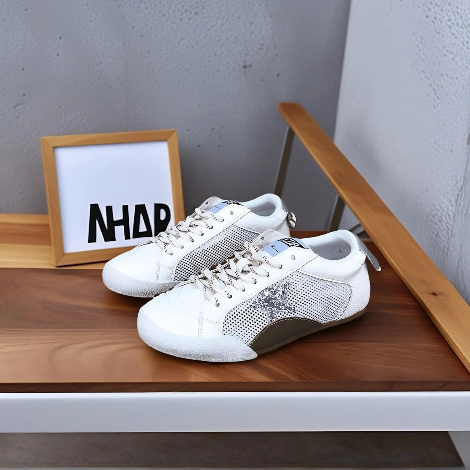 Women Y2K Platform Sneakers, Glitter Star Patchwork Streetwear, Retro Classic Stylish Hidden Height Boost Breathable Teens Shoes