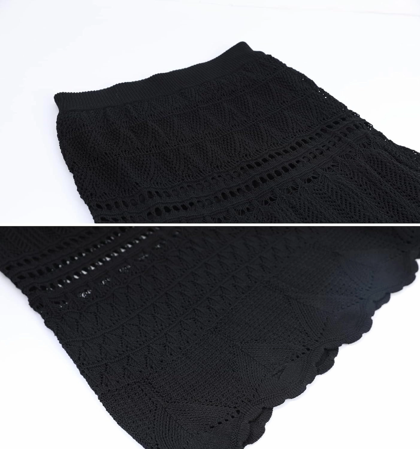 Women's Crochet Knitted Stretchy High Waist Hollow Out Lined Lace Maxi Skirt