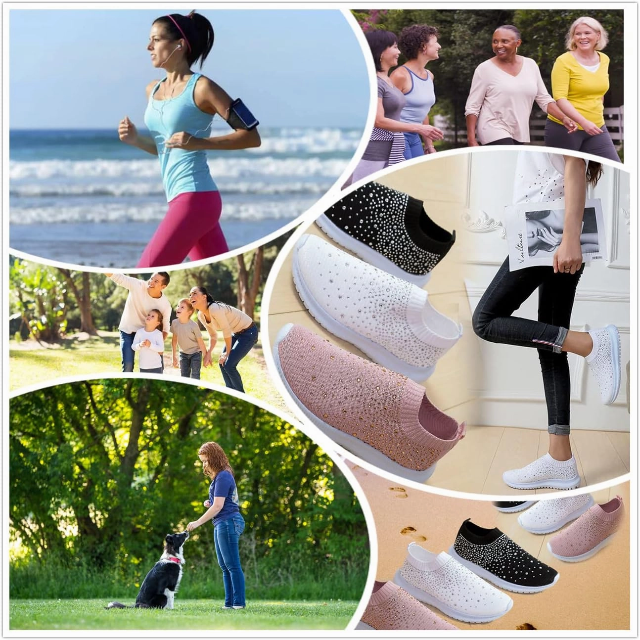 Women's Crystal Breathable Slip-On Walking Shoes, Sparkly Glitter Mesh Sneakers Athletic Walking Shoes, Ladies Casual Trainers Sock Jogging Shoes