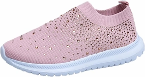 Women's Crystal Breathable Slip-On Walking Shoes, Sparkly Glitter Mesh Sneakers Athletic Walking Shoes, Ladies Casual Trainers Sock Jogging Shoes