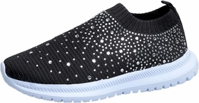 Women's Crystal Breathable Slip-On Walking Shoes, Sparkly Glitter Mesh Sneakers Athletic Walking Shoes, Ladies Casual Trainers Sock Jogging Shoes
