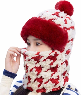 Women's Cycling Windproof Scarf Hat, Integrated Ear Protection Windproof Cap Scarf, 3 in 1 Winter Plush Collar Hat