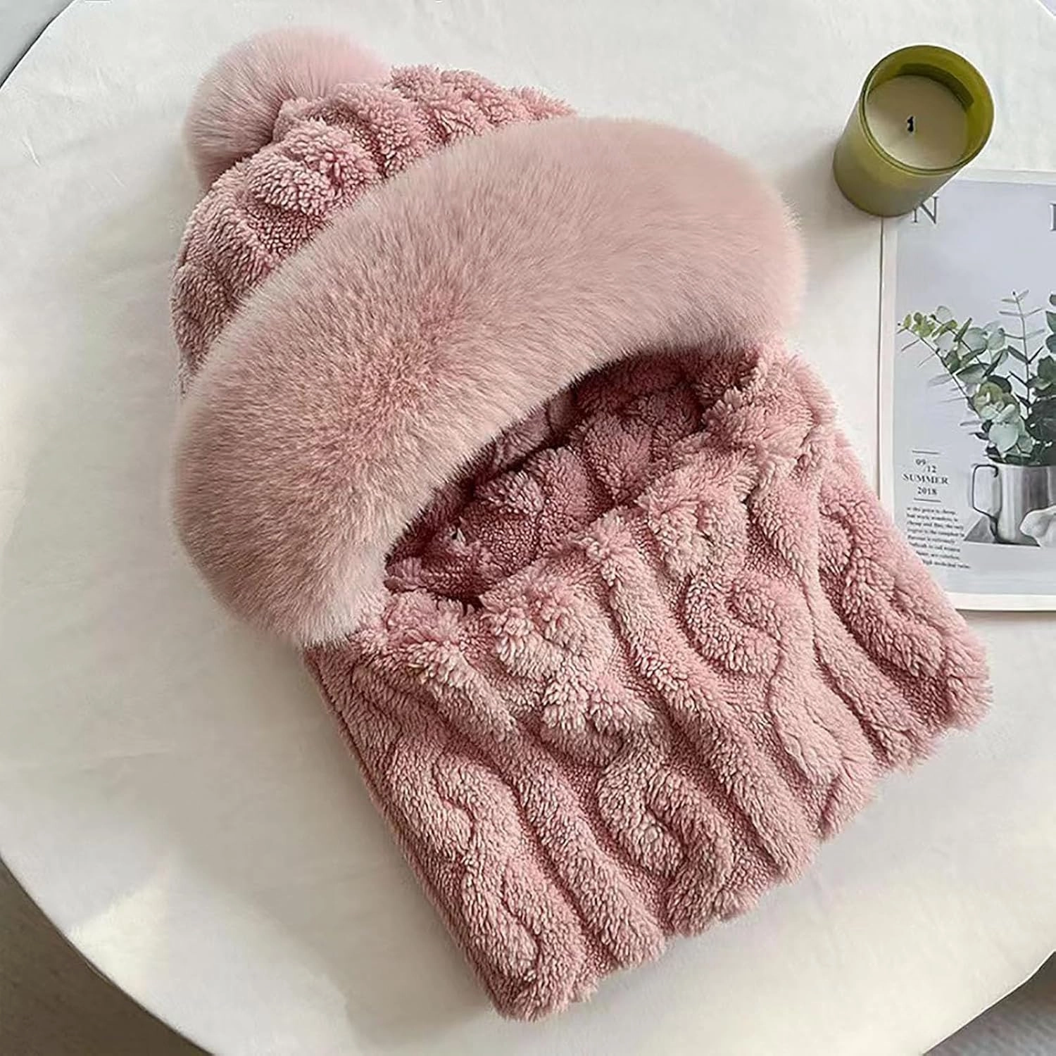 Women's Cycling Windproof Scarf Hat, Integrated Ear Protection Windproof Cap Scarf, 3 in 1 Winter Plush Collar Hat