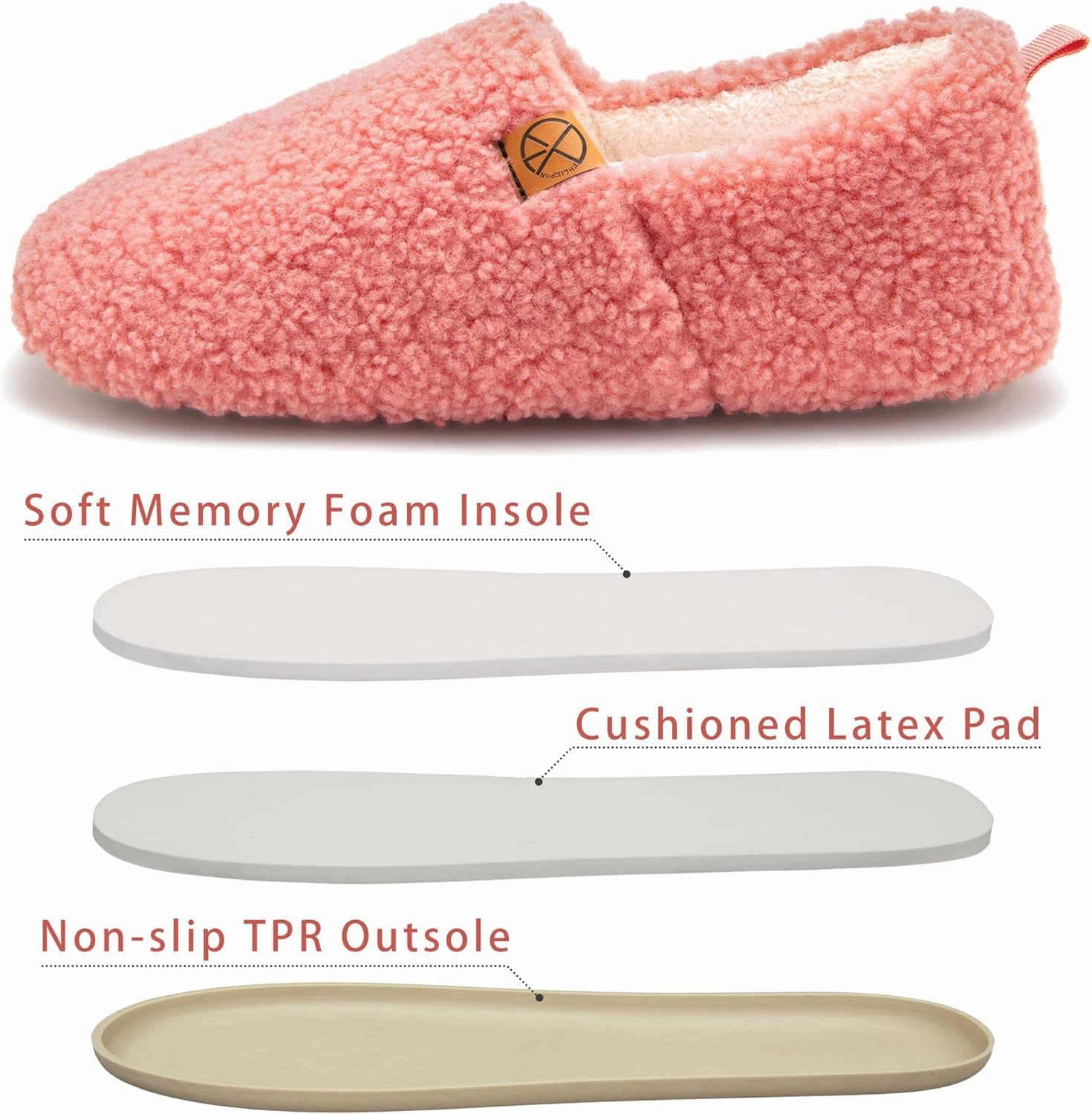 Women's House Slippers Lightweight Memory Foam House Shoes Cozy Closed Back Slippers with Curly Fleece for Indoor Outdoor